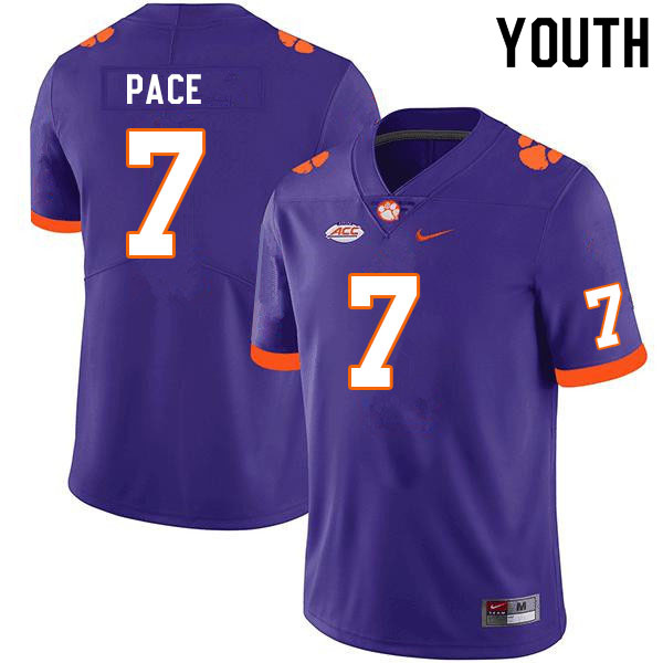 Youth #7 Kobe Pace Clemson Tigers College Football Jerseys Sale-Purple